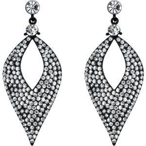 imageBriLove Womens Bohemian Boho Crystal Hollow Leaf Chandelier Dangle Earrings05Clear BlackTone