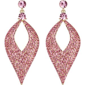 imageBriLove Womens Bohemian Boho Crystal Hollow Leaf Chandelier Dangle Earrings07Pink GoldTone