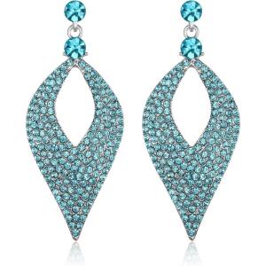 imageBriLove Womens Bohemian Boho Crystal Hollow Leaf Chandelier Dangle EarringsBlue Topaz SilverTone