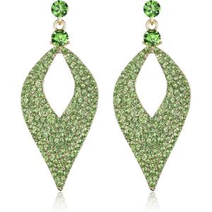 imageBriLove Womens Bohemian Boho Crystal Hollow Leaf Chandelier Dangle EarringsEmerald Color GoldToned