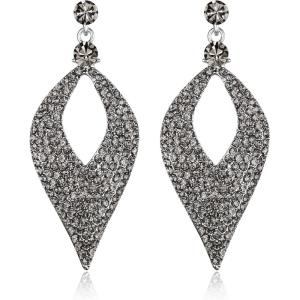 imageBriLove Womens Bohemian Boho Crystal Hollow Leaf Chandelier Dangle EarringsGrey SilverTone