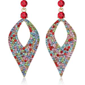 imageBriLove Womens Bohemian Boho Crystal Hollow Leaf Chandelier Dangle EarringsMulticolor GoldToned