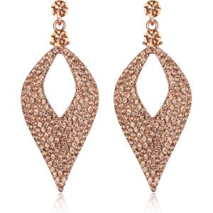 imageBriLove Womens Bohemian Boho Crystal Hollow Leaf Chandelier Dangle EarringsPeach Morganite Color RoseGoldtone
