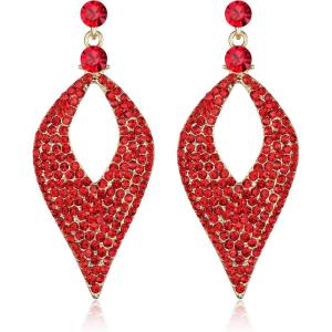 imageBriLove Womens Bohemian Boho Crystal Hollow Leaf Chandelier Dangle EarringsRuby Color GoldToned