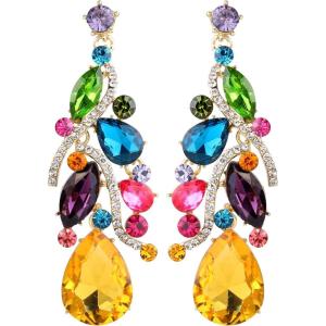 imageBriLove Womens Bohemian Boho Crystal Multi Teardrop Filigree Cluster Chandelier Dangle Earrings03Multicolor GoldTone