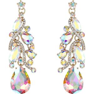 imageBriLove Womens Bohemian Boho Crystal Multi Teardrop Filigree Cluster Chandelier Dangle Earrings04Iridescent AB GoldTone