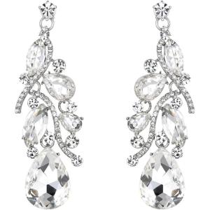 imageBriLove Womens Bohemian Boho Crystal Multi Teardrop Filigree Cluster Chandelier Dangle Earrings05Clear SilverTone