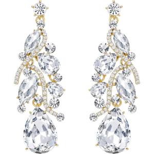imageBriLove Womens Bohemian Boho Crystal Multi Teardrop Filigree Cluster Chandelier Dangle Earrings06Clear GoldTone