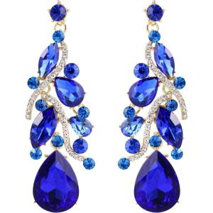 imageBriLove Womens Bohemian Boho Crystal Multi Teardrop Filigree Cluster Chandelier Dangle Earrings07Royal Blue GoldTone