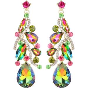imageBriLove Womens Bohemian Boho Crystal Multi Teardrop Filigree Cluster Chandelier Dangle Earrings08Vitrail Medium GoldTone