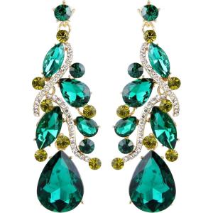 imageBriLove Womens Bohemian Boho Crystal Multi Teardrop Filigree Cluster Chandelier Dangle Earrings09Emerald Color GoldTone