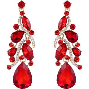 imageBriLove Womens Bohemian Boho Crystal Multi Teardrop Filigree Cluster Chandelier Dangle Earrings10Ruby Color GoldTone