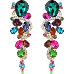 imageBriLove Womens Bohemian Boho Crystal Wedding Bridal Multiple Teardrop Chandelier Long Dangle Earrings02Multicolor GoldTone