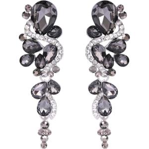 imageBriLove Womens Bohemian Boho Crystal Wedding Bridal Multiple Teardrop Chandelier Long Dangle Earrings03Grey SilverTone
