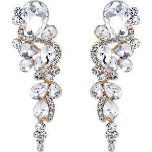 imageBriLove Womens Bohemian Boho Crystal Wedding Bridal Multiple Teardrop Chandelier Long Dangle Earrings04Clear GoldTone