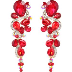 imageBriLove Womens Bohemian Boho Crystal Wedding Bridal Multiple Teardrop Chandelier Long Dangle Earrings05Ruby Color GoldTone