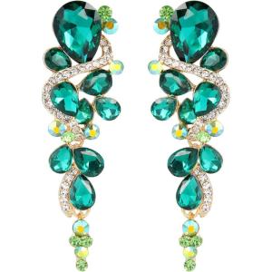 imageBriLove Womens Bohemian Boho Crystal Wedding Bridal Multiple Teardrop Chandelier Long Dangle Earrings06Emerald Color GoldTone
