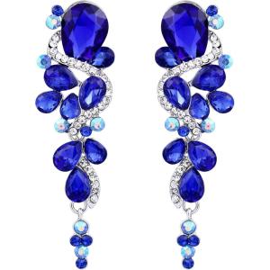 imageBriLove Womens Bohemian Boho Crystal Wedding Bridal Multiple Teardrop Chandelier Long Dangle Earrings07Royal Blue SilverTone