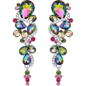 imageBriLove Womens Bohemian Boho Crystal Wedding Bridal Multiple Teardrop Chandelier Long Dangle Earrings08Vitrail Medium SilverTone
