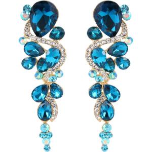 imageBriLove Womens Bohemian Boho Crystal Wedding Bridal Multiple Teardrop Chandelier Long Dangle Earrings10Blue Topaz Color GoldTone