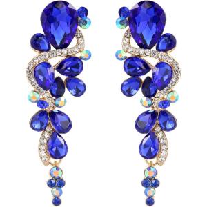 imageBriLove Womens Bohemian Boho Crystal Wedding Bridal Multiple Teardrop Chandelier Long Dangle Earrings11Royal Blue GoldTone