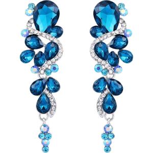 imageBriLove Womens Bohemian Boho Crystal Wedding Bridal Multiple Teardrop Chandelier Long Dangle Earrings12Blue Topaz Color SilverTone