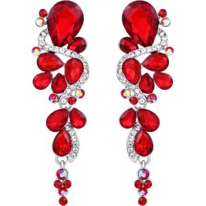 imageBriLove Womens Bohemian Boho Crystal Wedding Bridal Multiple Teardrop Chandelier Long Dangle Earrings13Ruby Color SilverTone