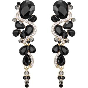 imageBriLove Womens Bohemian Boho Crystal Wedding Bridal Multiple Teardrop Chandelier Long Dangle EarringsBlack GoldTone