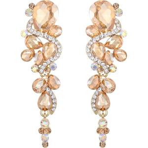 imageBriLove Womens Bohemian Boho Crystal Wedding Bridal Multiple Teardrop Chandelier Long Dangle EarringsChampagne GoldTone