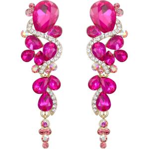 imageBriLove Womens Bohemian Boho Crystal Wedding Bridal Multiple Teardrop Chandelier Long Dangle EarringsHot Pink GoldTone