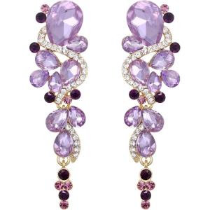 imageBriLove Womens Bohemian Boho Crystal Wedding Bridal Multiple Teardrop Chandelier Long Dangle EarringsLight Purple GoldTone