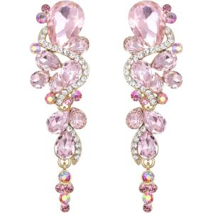 imageBriLove Womens Bohemian Boho Crystal Wedding Bridal Multiple Teardrop Chandelier Long Dangle EarringsPink GoldTone