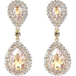 imageBriLove Womens Fashion Wedding Bridal Crystal Teardrop Infinity Dangle EarringsChampagne GoldTone