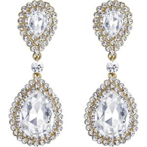 imageBriLove Womens Fashion Wedding Bridal Crystal Teardrop Infinity Dangle EarringsClear GoldTone