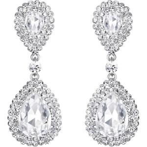 imageBriLove Womens Fashion Wedding Bridal Crystal Teardrop Infinity Dangle EarringsClear SilverTone