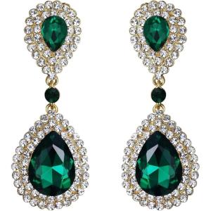 imageBriLove Womens Fashion Wedding Bridal Crystal Teardrop Infinity Dangle EarringsEmerald Color GoldTone