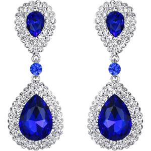 imageBriLove Womens Fashion Wedding Bridal Crystal Teardrop Infinity Dangle EarringsRoyal Blue SilverTone