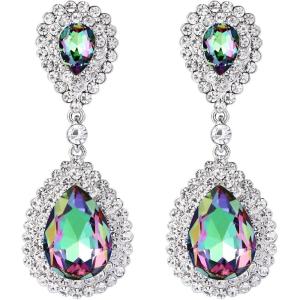 imageBriLove Womens Fashion Wedding Bridal Crystal Teardrop Infinity Dangle EarringsVitrail Medium SilverTone