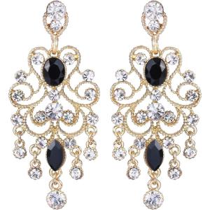 imageBriLove Womens Vintaged Style Wedding Bridal Crystal Drop Hollow Chandelier Filigree Dangle EarringsBlack GoldTone