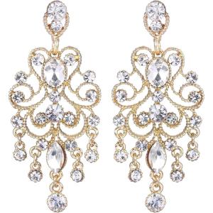 imageBriLove Womens Vintaged Style Wedding Bridal Crystal Drop Hollow Chandelier Filigree Dangle EarringsClear GoldTone