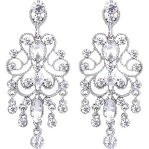 imageBriLove Womens Vintaged Style Wedding Bridal Crystal Drop Hollow Chandelier Filigree Dangle EarringsClear SilverTone