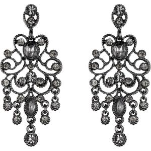 imageBriLove Womens Vintaged Style Wedding Bridal Crystal Drop Hollow Chandelier Filigree Dangle EarringsGrey BlackTone