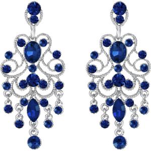 imageBriLove Womens Vintaged Style Wedding Bridal Crystal Drop Hollow Chandelier Filigree Dangle EarringsNavy Blue Antique SilverTone