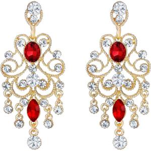 imageBriLove Womens Vintaged Style Wedding Bridal Crystal Drop Hollow Chandelier Filigree Dangle EarringsRuby Color GoldTone
