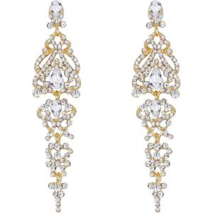 imageBriLove Womens Wedding Bridal Crystal Cluster Teardrop Dangle Earrings04Clear GoldTone