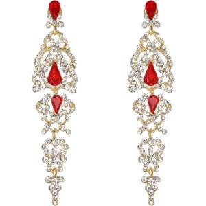 imageBriLove Womens Wedding Bridal Crystal Cluster Teardrop Dangle EarringsRuby Color GoldTone