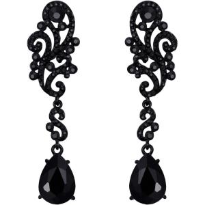 imageBriLove Womens Wedding Bridal Crystal Floral Scroll Chandelier Dangle EarringsBlack BlackTone