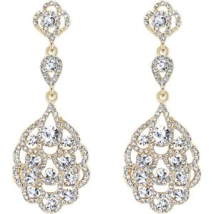 imageBriLove Womens Wedding Bridal Crystal Rhinestone Beaded ClipOn Dangle Earrings02Clear GoldTone