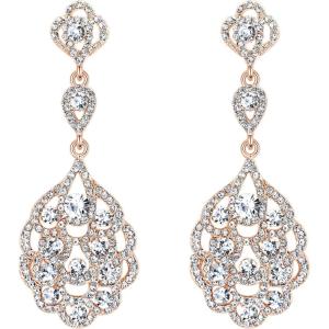 imageBriLove Womens Wedding Bridal Crystal Rhinestone Beaded ClipOn Dangle Earrings03Clear RoseGoldTone