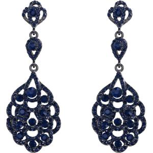 imageBriLove Womens Wedding Bridal Crystal Rhinestone Beaded ClipOn Dangle Earrings06Sapphire Color GoldTone